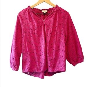 EVEREVE Larisa Eyelet Blouse Fuchsia Magenta Pink Boho Feminine XL